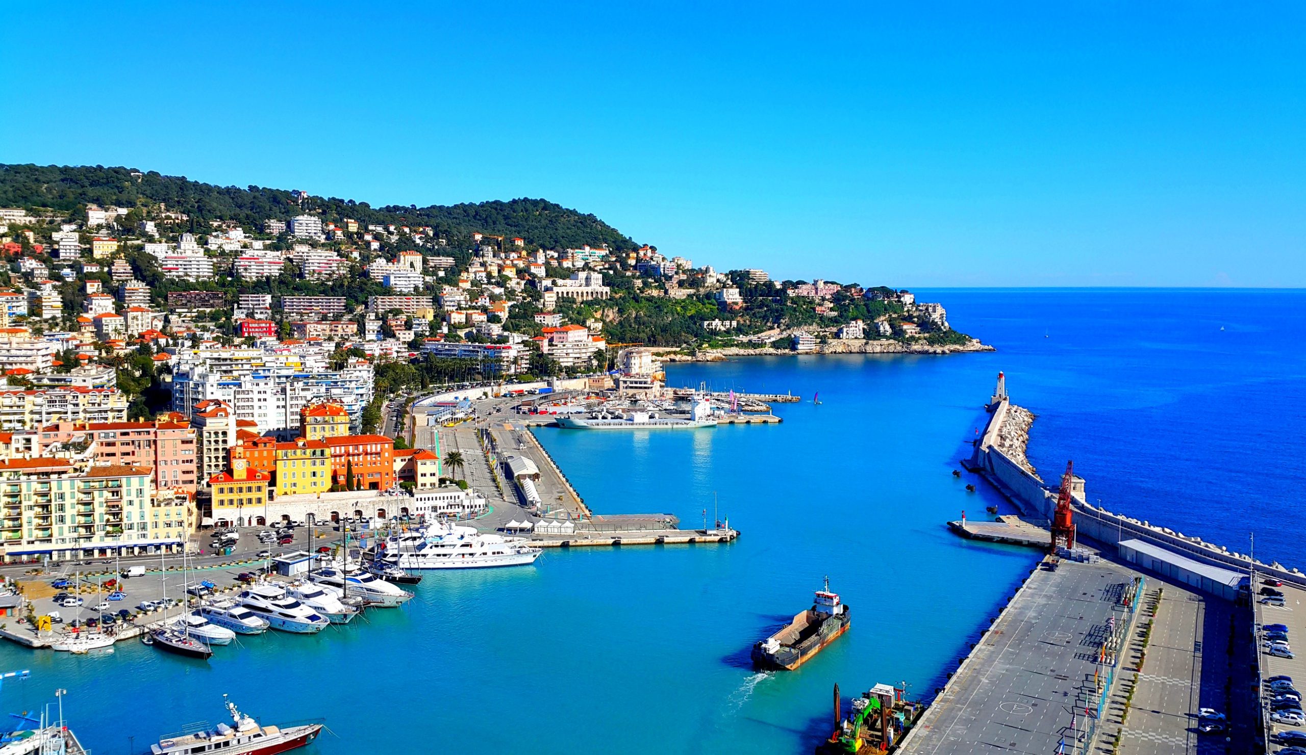 City of Nice in France, beautiful view above Port of Nice on French Riviera